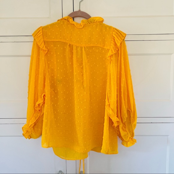 ANTHROPOLOGIE Yellow Dot Ruffle Blouse Small - Picture 4 of 15